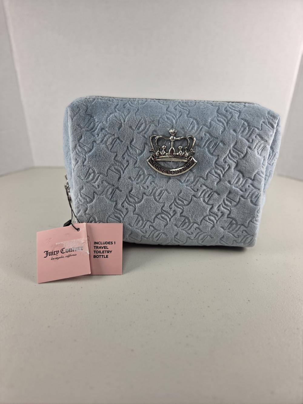 NWT Travel Juicy Couture Light Blue Quilted Cosmetic Pouch
